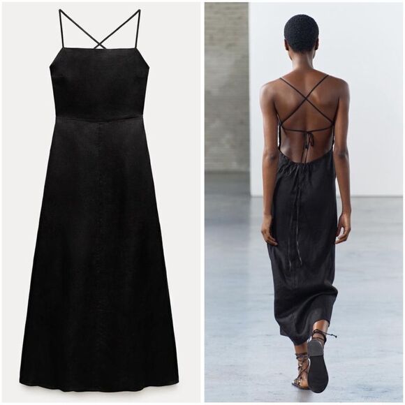 ZARA ZW COLLECTION 100% LINEN MIDI DRESS - Picture 1 of 12